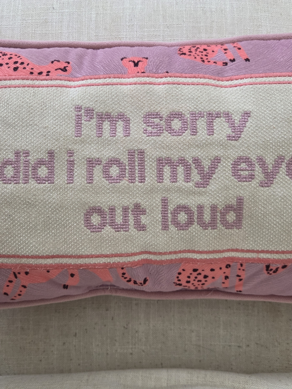 Decorative Rectangle Pillow Embroidered Quote Text Humor Pink Purple needlepoint